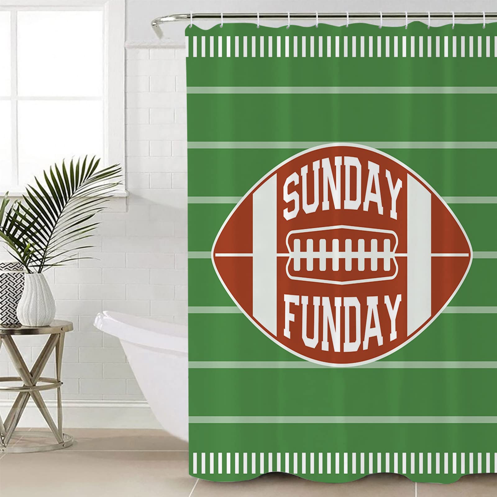 Anzona American Football Waterproof Shower Curtains Set - Small 36 x 72 Inch, Sports Theme Red Green Striped Polyester Fabric Bathroom Curtain with 12 Hooks, Bathroom Accessories, 1 Panel