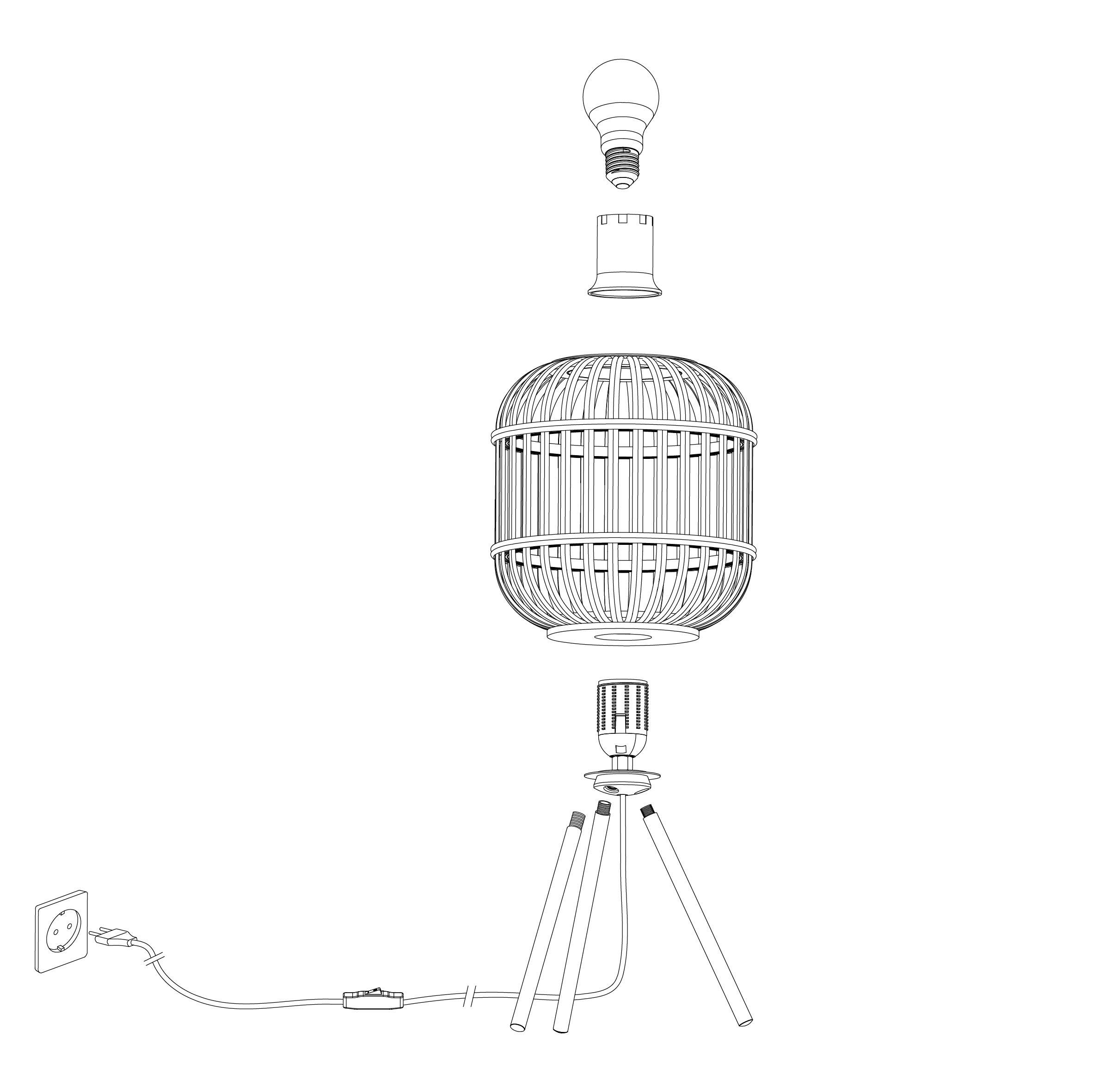 EGLO lampa stołowa Bordesley, 1-płomienna lampa vintage, naturalna, boho, hygge, lampka nocna ze stali w czerni i drewna w naturalnych odcieniach, lampa do salonu, z włącznikiem, oprawka E27