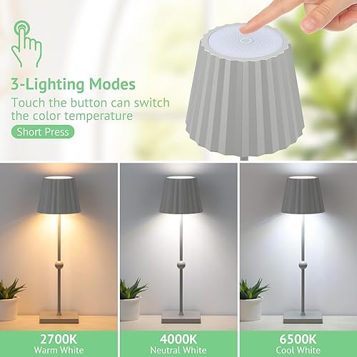 Miniatura 5 de GGOYING Lámpara de mesa a pilas, lámpara LED portátil inalámbrica de 5200 mAh con 3 temperaturas, batería minimalista regulable continua, luz