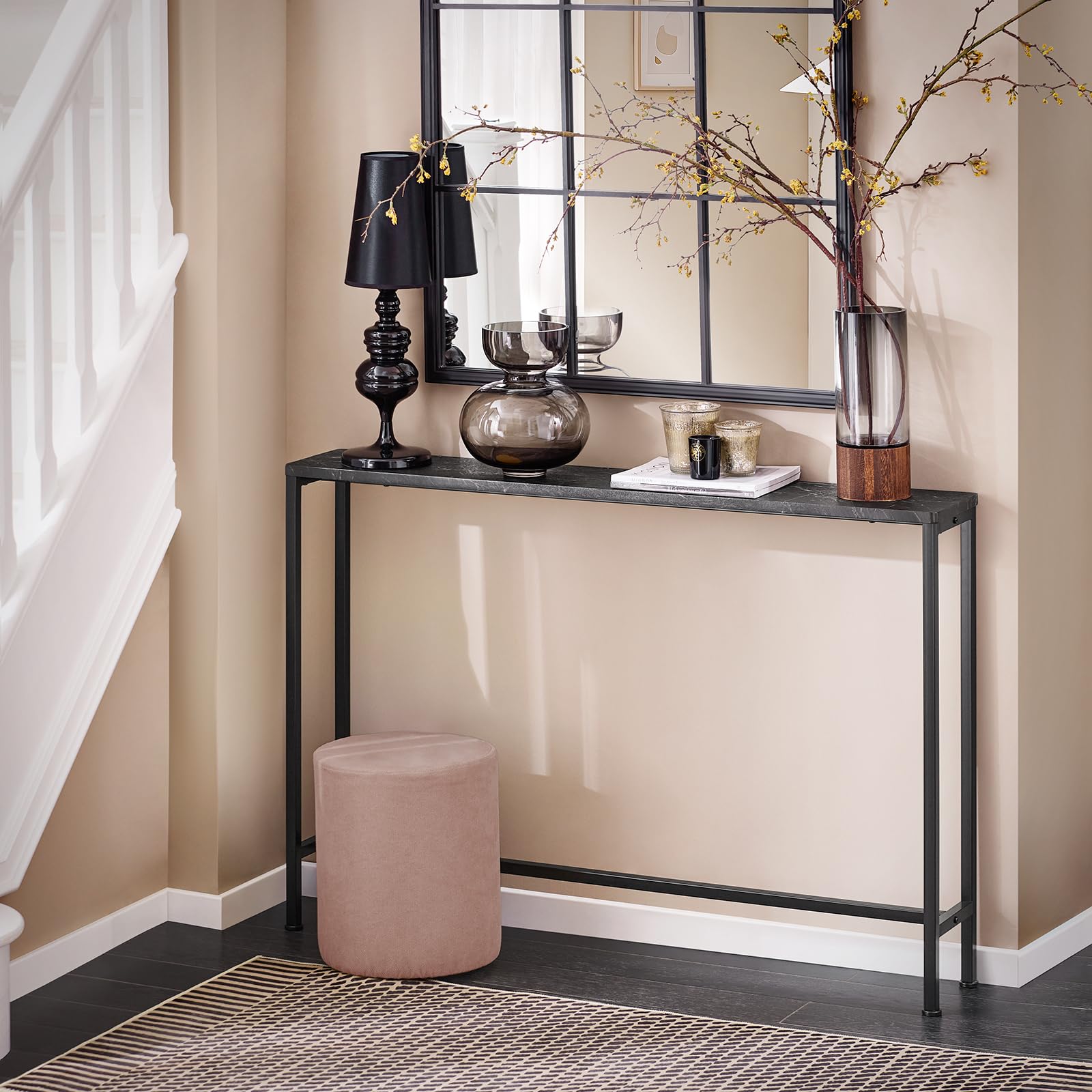 SoBuy Tavolo Consolle Ingresso Allungabile Tavolo Salvaspazio in Legno - Design Semplice e Elegante, Facile da Montare, L120 x P20 x A80 cm, per Soggiorno, Corridoio, Ufficio - Nero FSB19-XL-SCH