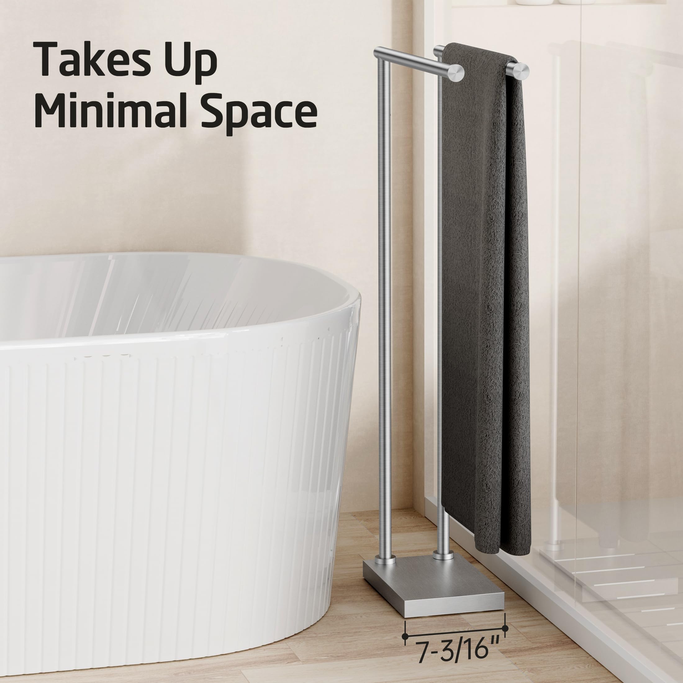 KES Toalleros de pie para baño con base 3 veces más gruesa, soporte para toallas de 2 niveles para suelo de baño, diseño estable mejorado, acabado cepillado de acero inoxidable 18/8 de grado