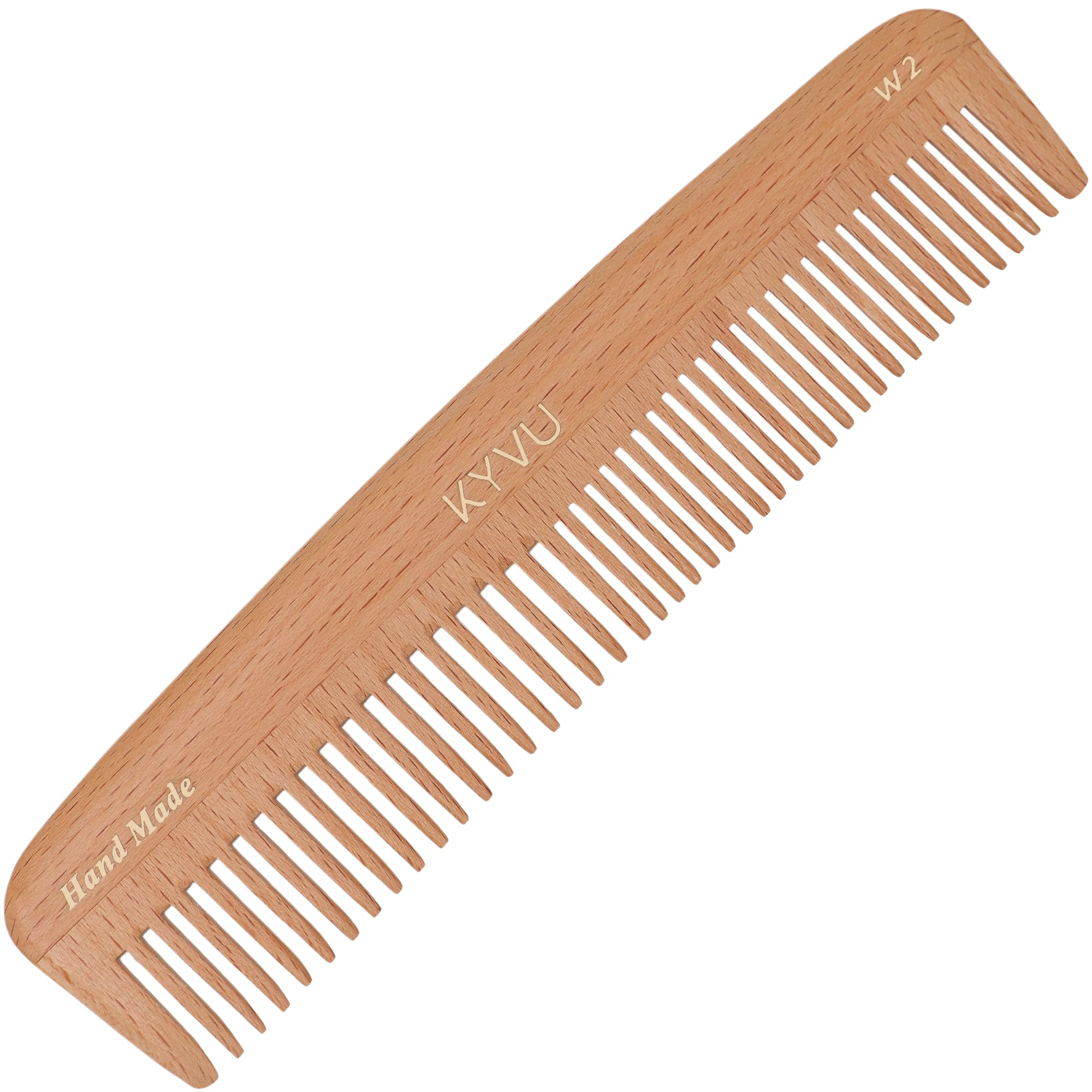 KYVU W2 Handmade 17.5 cm Dual-Tooth Wooden Comb - Steam Beech, Natural Beech, 17.5 Centimeters