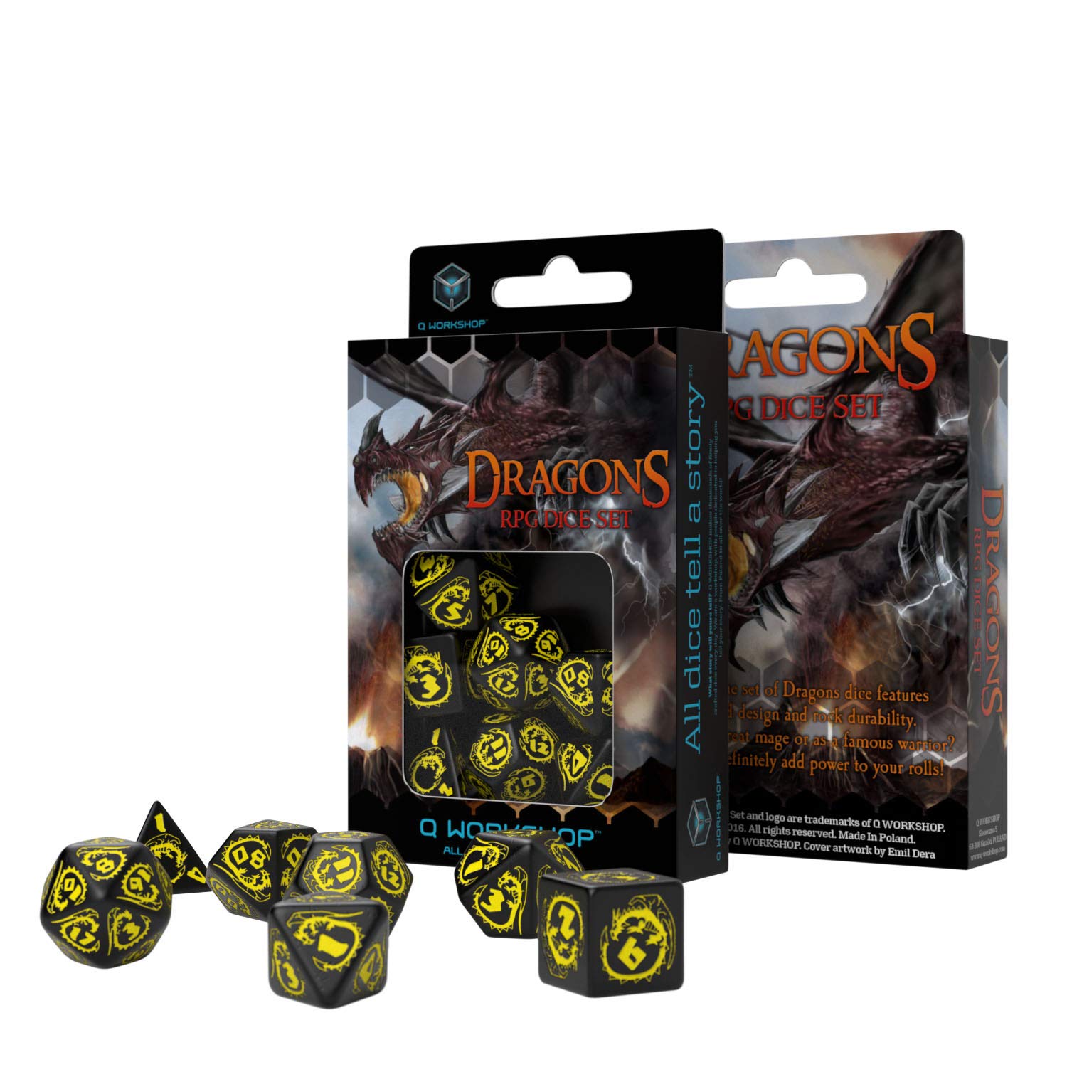 Q-workshop DRA03 Set Dadi Draconici - Nero, Giallo