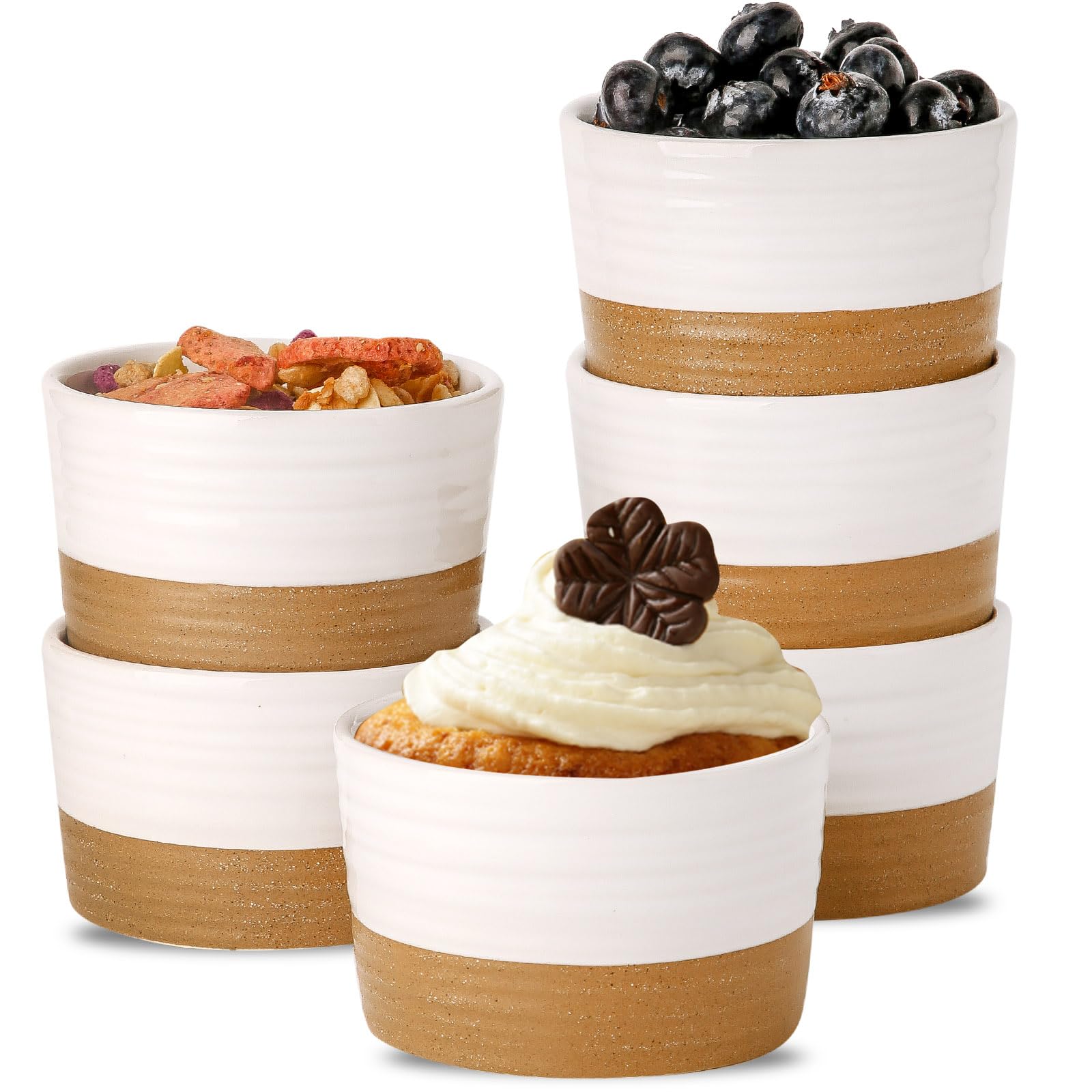 Hasense Ramekins Set of 6, 8 Oz Oven Safe Dessert Bowls, Farmhouse White Ramekins for Creme Brulee, Souffle, Custard, Pudding & Dipping Sauces, Kitchen Decor