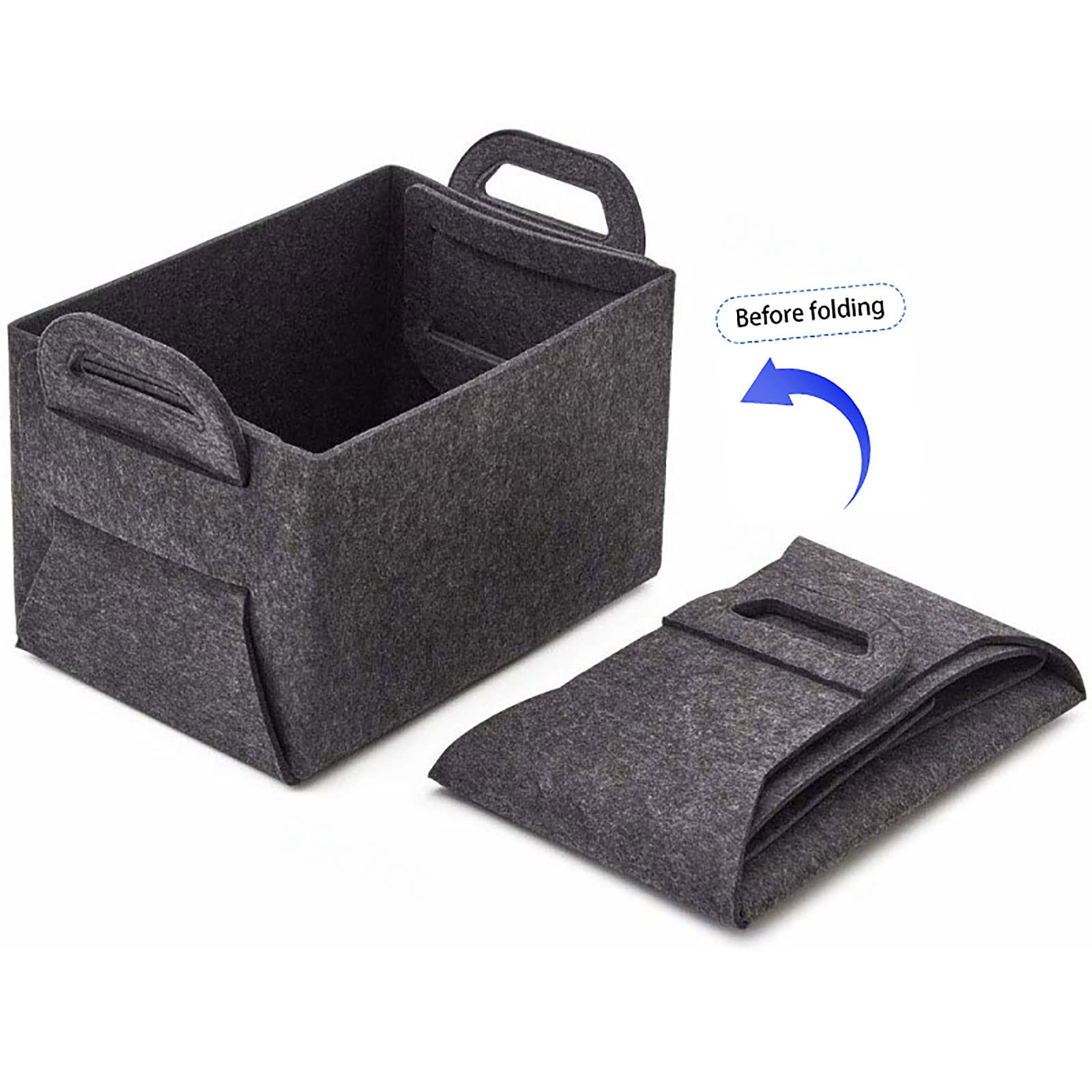 Große faltbare Filz-Aufbewahrungsbox mit Griffen, faltbarer Filzkorb, Organizer für Kleidung, Bücher und mehr, Grau, 50 x 35 x 32 cm