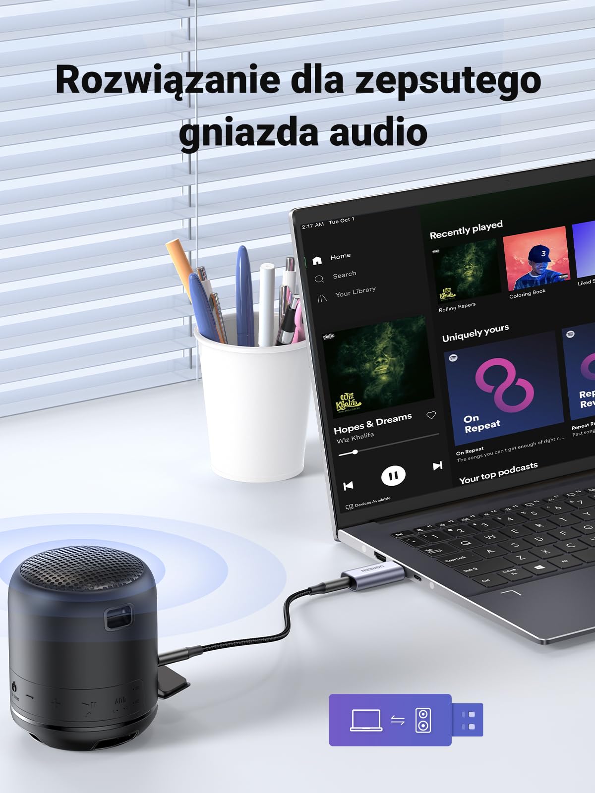 UGREEN Zewnętrzna Karta Dźwiękowa USB 2 w 1 USB do 3,5 mm Adapter Audio Jack Karta Dźwiękowa Aluminiowa Stereo Audio dla Windows, Mac, Linux