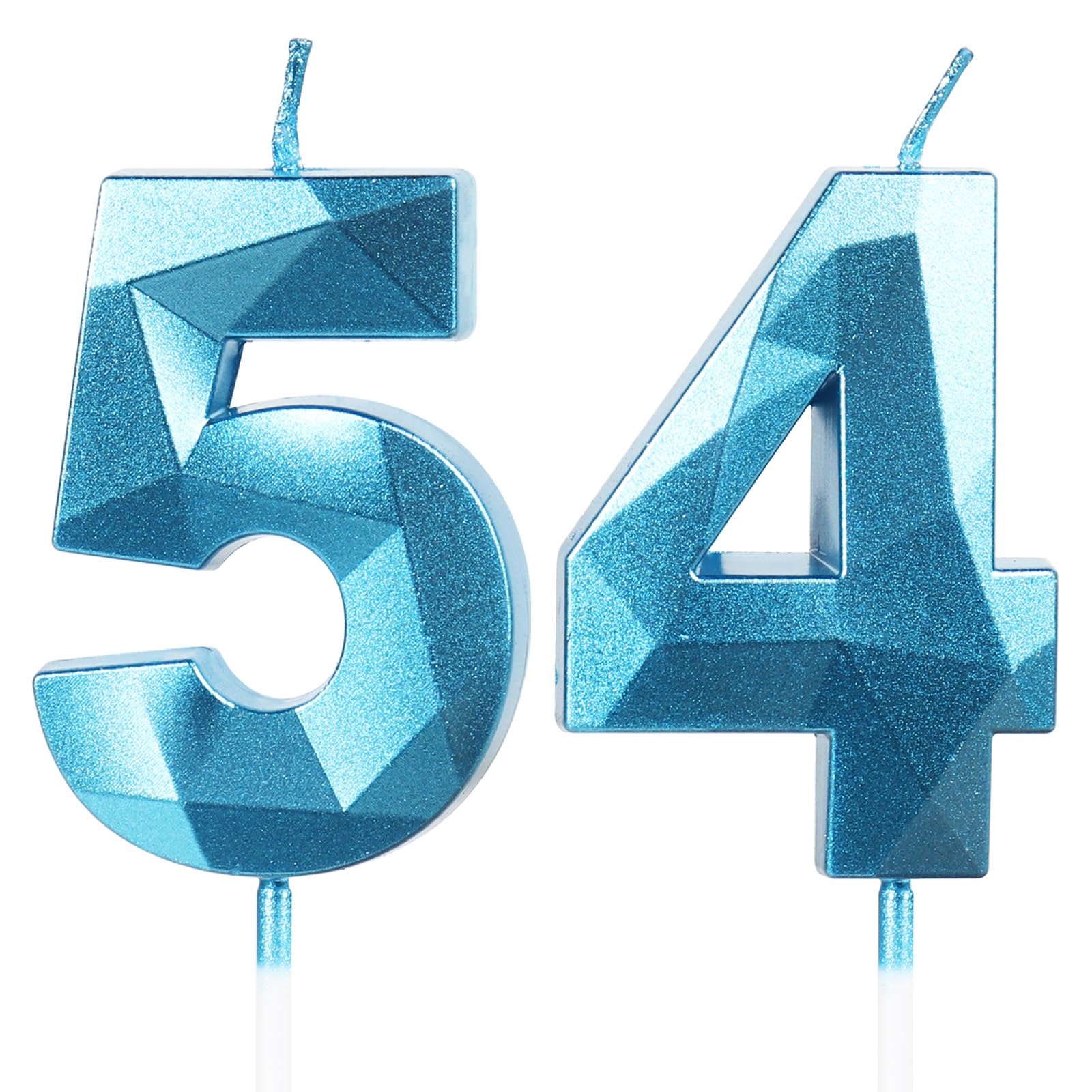 Geburtstagskerzen Zahl 54 Blau - 3D Blaue Kerzen zum 54 Geburtstagsdeko (Nummer 54 Kerze, Tortenkerzen) Geburtstagsparty, Feier