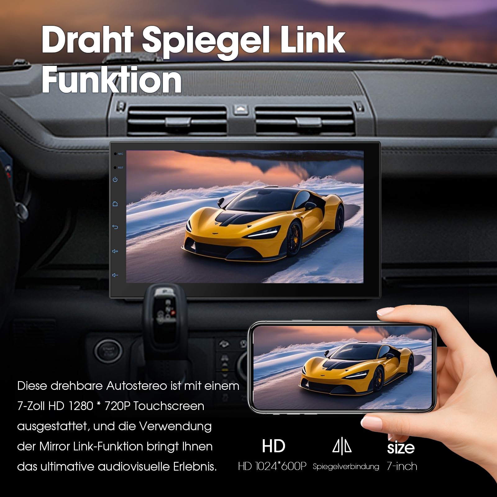 Haudio 2 Din Autoradio mit Kabellosem CarPlay & Android Auto, 7 Zoll Touchscreen Autoradio mit Mirror Link,GPS,Sprachsteuerung, SWC/FM/RDS, 25 Sets UI passend für alle Autos, Ohne Rückfahrkamera 2+32G
