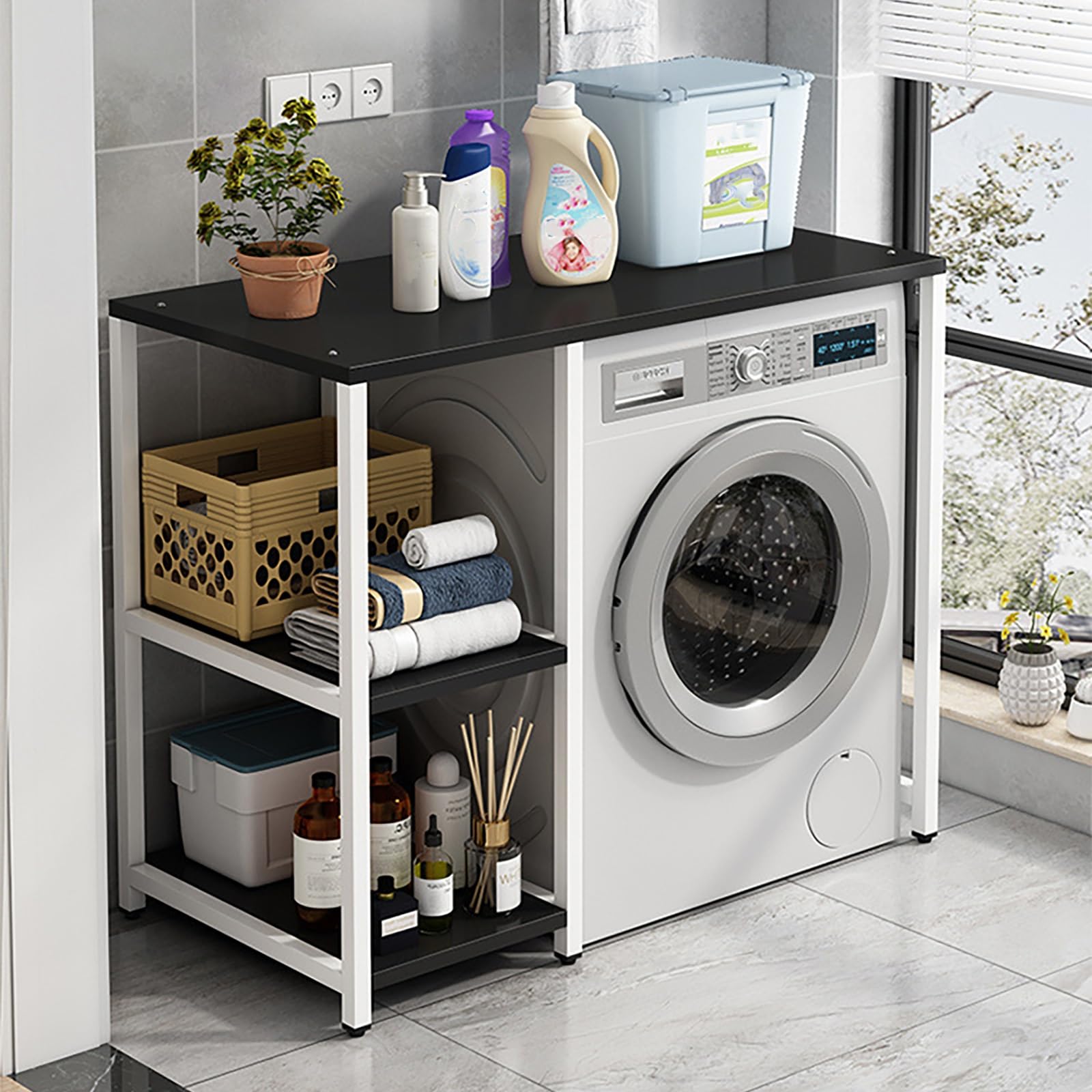 Aufbewahrungsregal für Waschmaschinenschrank, 3 Ebenen, für Waschmaschine und Trockner, spart Platz in der Wäscherei (1,90 cm)