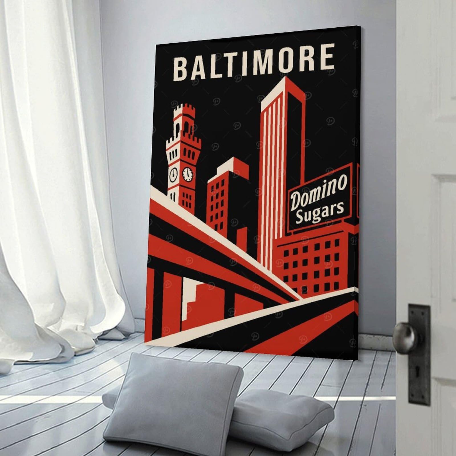 Junmoney Baltimore Vintage Travel Canvas Wall Picture 24x36inch(60x90cm), for Study, Office Or Focused Interiors, Home Office Artwork with Decorative Appeal