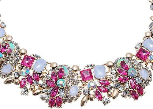 Miniatura 5 de Collar de Declaración de Pedrería de Cristal, Gargantilla de Cadena Gruesa Vintage Collar de Babero de Declaración Joyería de Moda para Disfraces