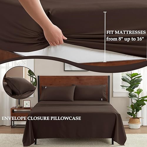 Miniatura 2 de -Juego de sábanas tamaño Queen de 16 pulgadas de profundidad para hotel, juego de sábanas refrescantes de lujo de alta calidad, sin arrugas, juego