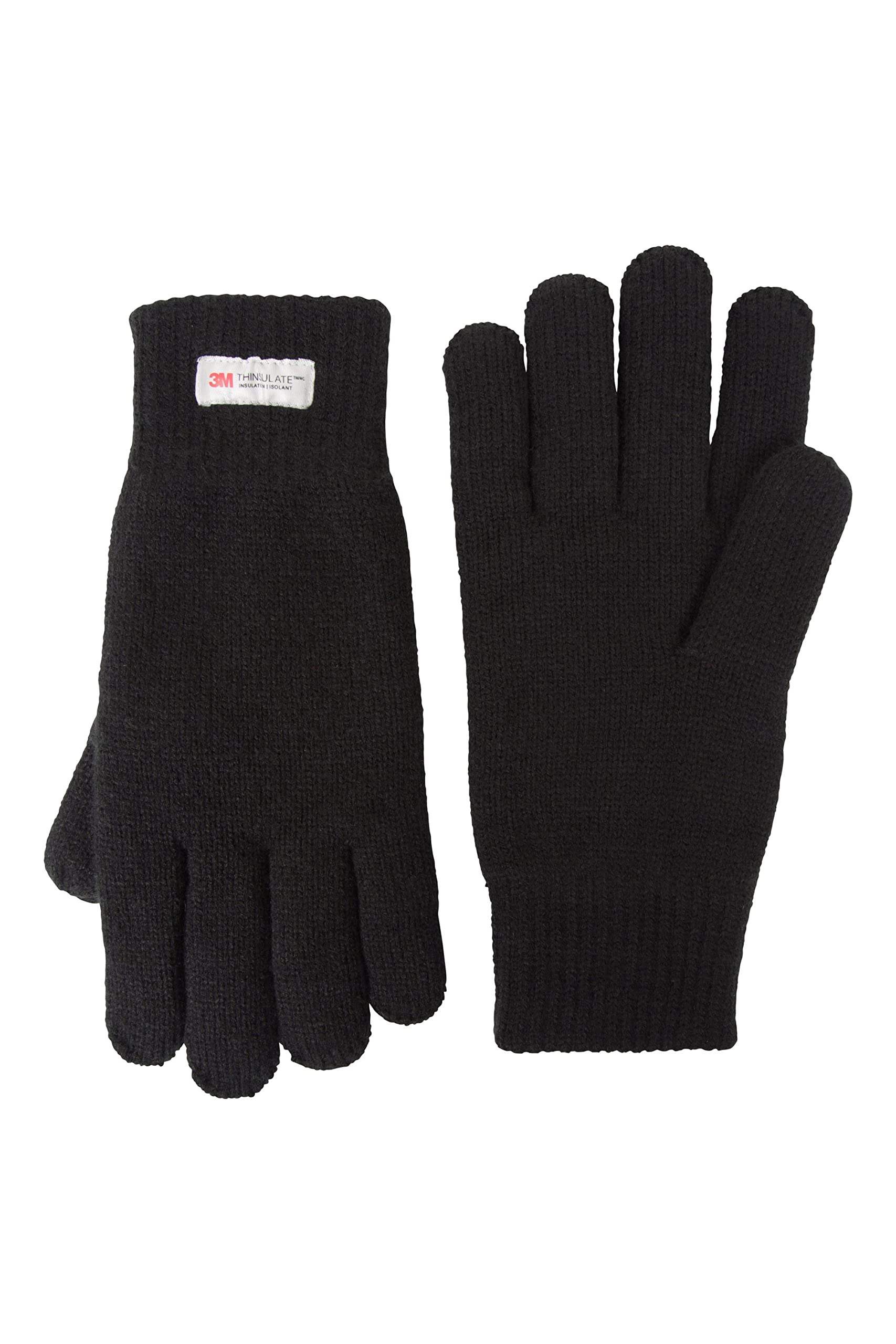 Mountain Warehouse Thinsulate Mens Knitted Gloves - Knitted Effect Ski Gloves, Double Lined - For Skiing, Snowboadring & Outdoors Black (Plain) One Size