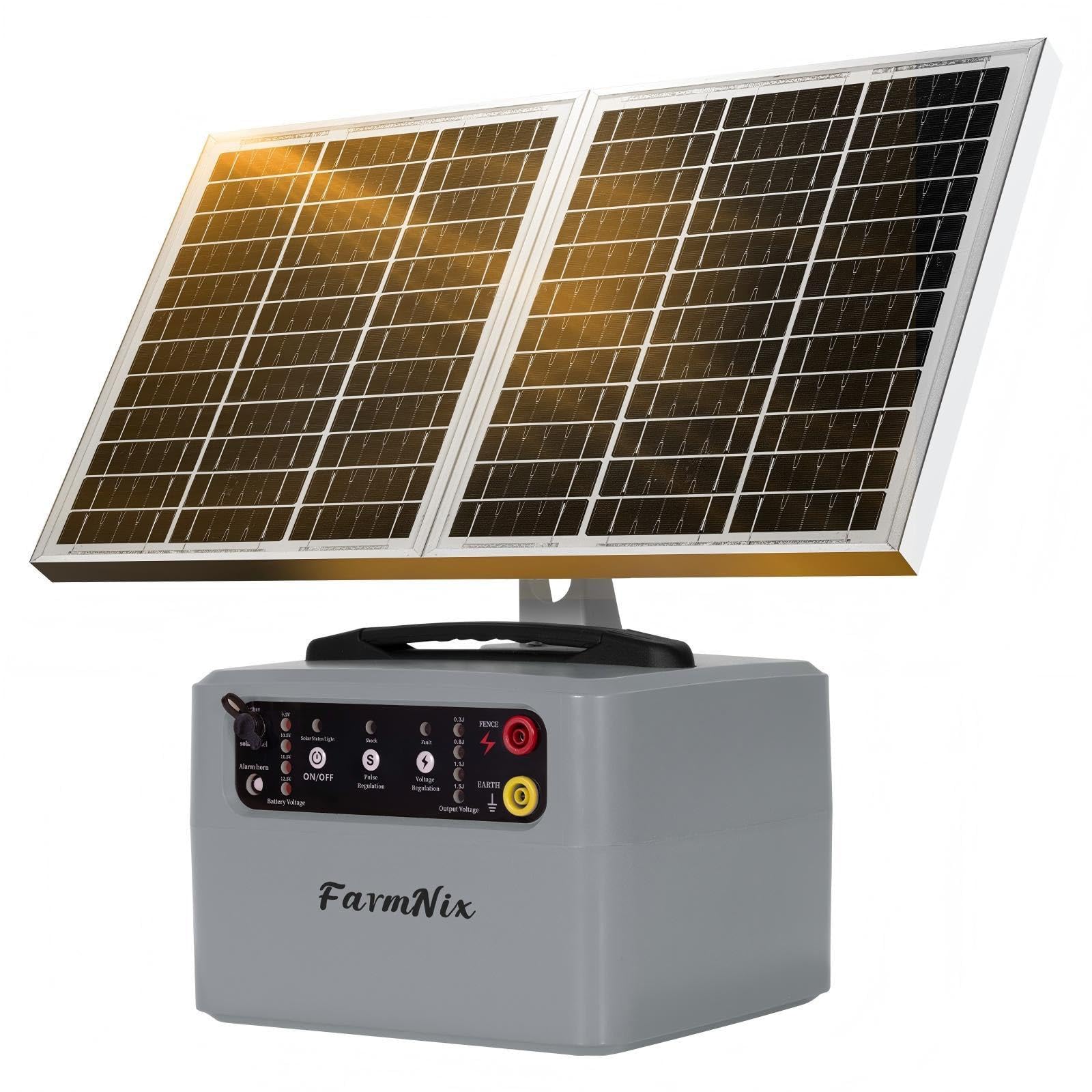 48KM Pastore Elettrico Solare, 0.3-1.5J, 6KV-12KV Recinzione Elettrica Pastore con 15W Pannello Solare e Batteria 7Ah, Per Mucche, Bestiame, Allevamento Di Pollame, Pastore (Grigio)