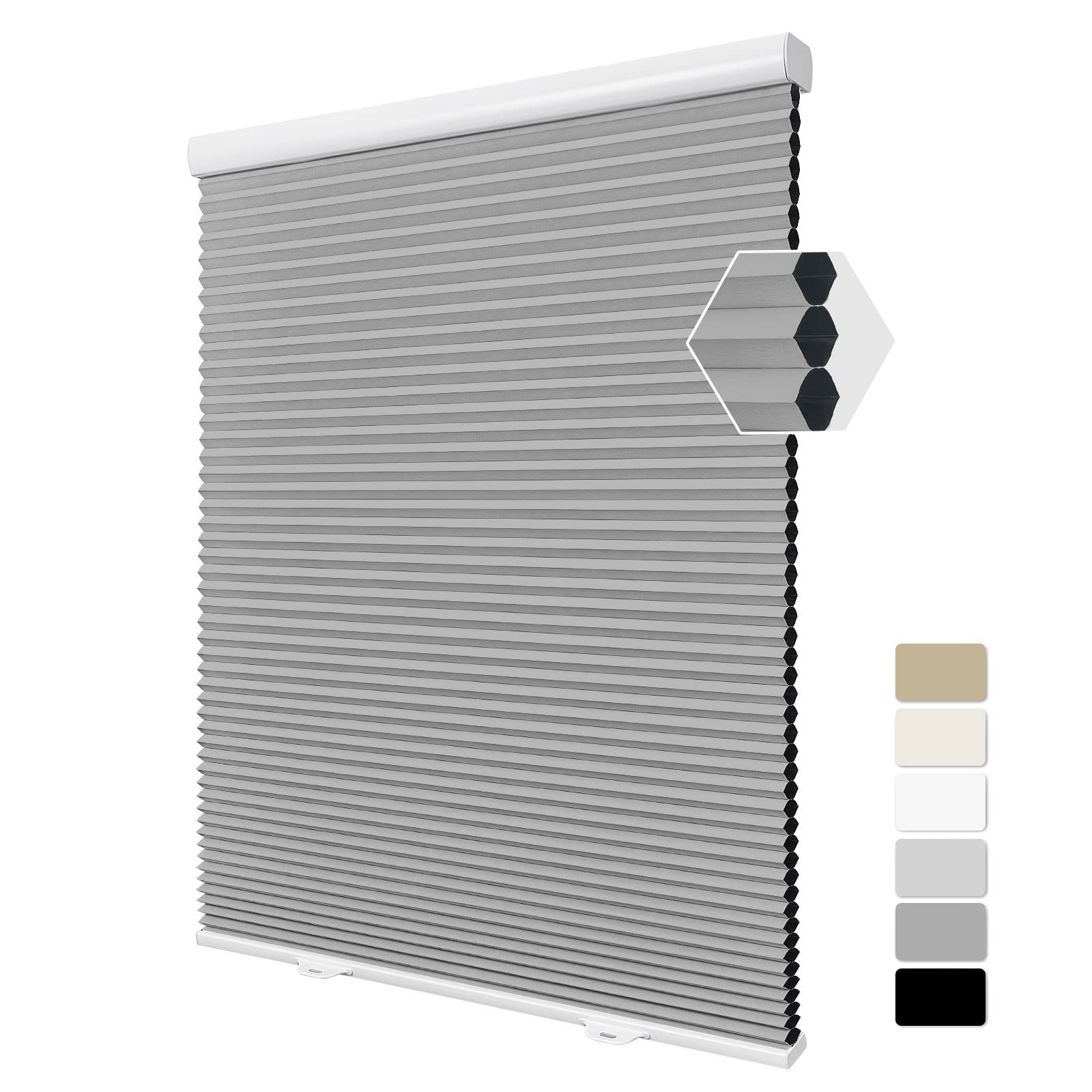 Moonice Cordless Honeycomb Pleated Blinds 3.8cm Single Cell Blackout Cellular Blinds Thermal Insulated Cellular Window Shades Easy to Install for Home Bedroom Office (Gray, 75cm W x 150cm H) — image 1
