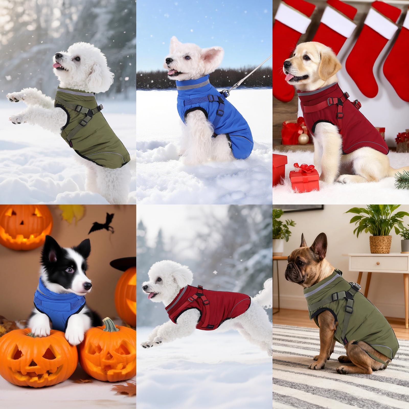Poseca Ropa de invierno para perros con arnés ajustable y duradero, reflectante, impermeable, ligera y resistente al desgaste, forro de tela de calefacción de grafeno, abrigos y chaquetas