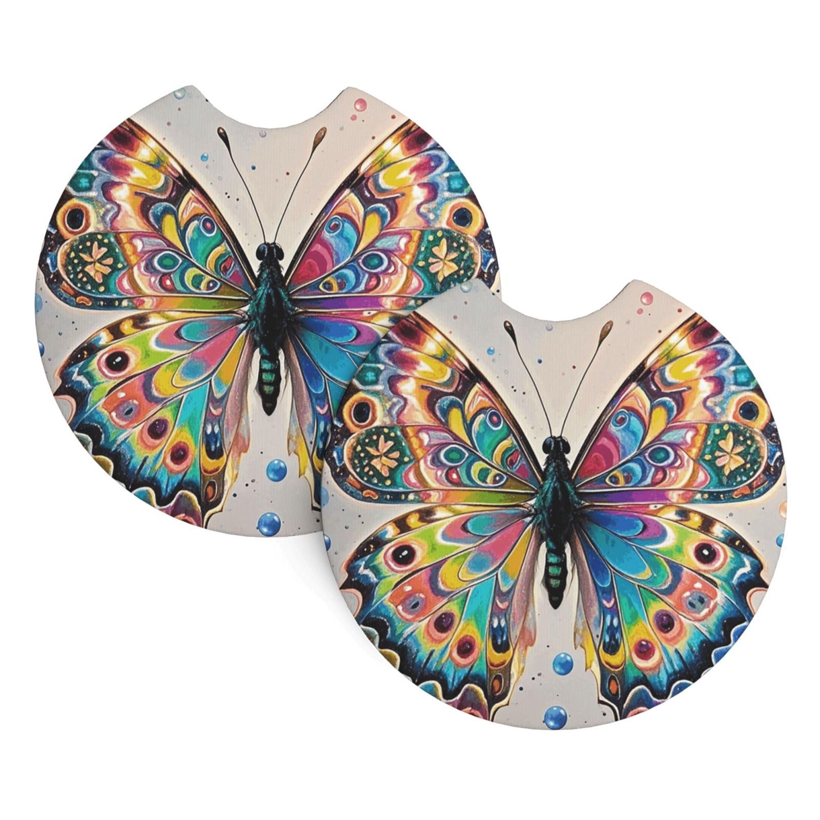2 Pack Car Coaster for Cup Holders Butterfly drip Spray Watercolor Car Cup Coaster 2.7" Neoprene Non-Slip Automotive Cup Mat Universal Auto Car Interior Accessories for Women Men Cup Pad