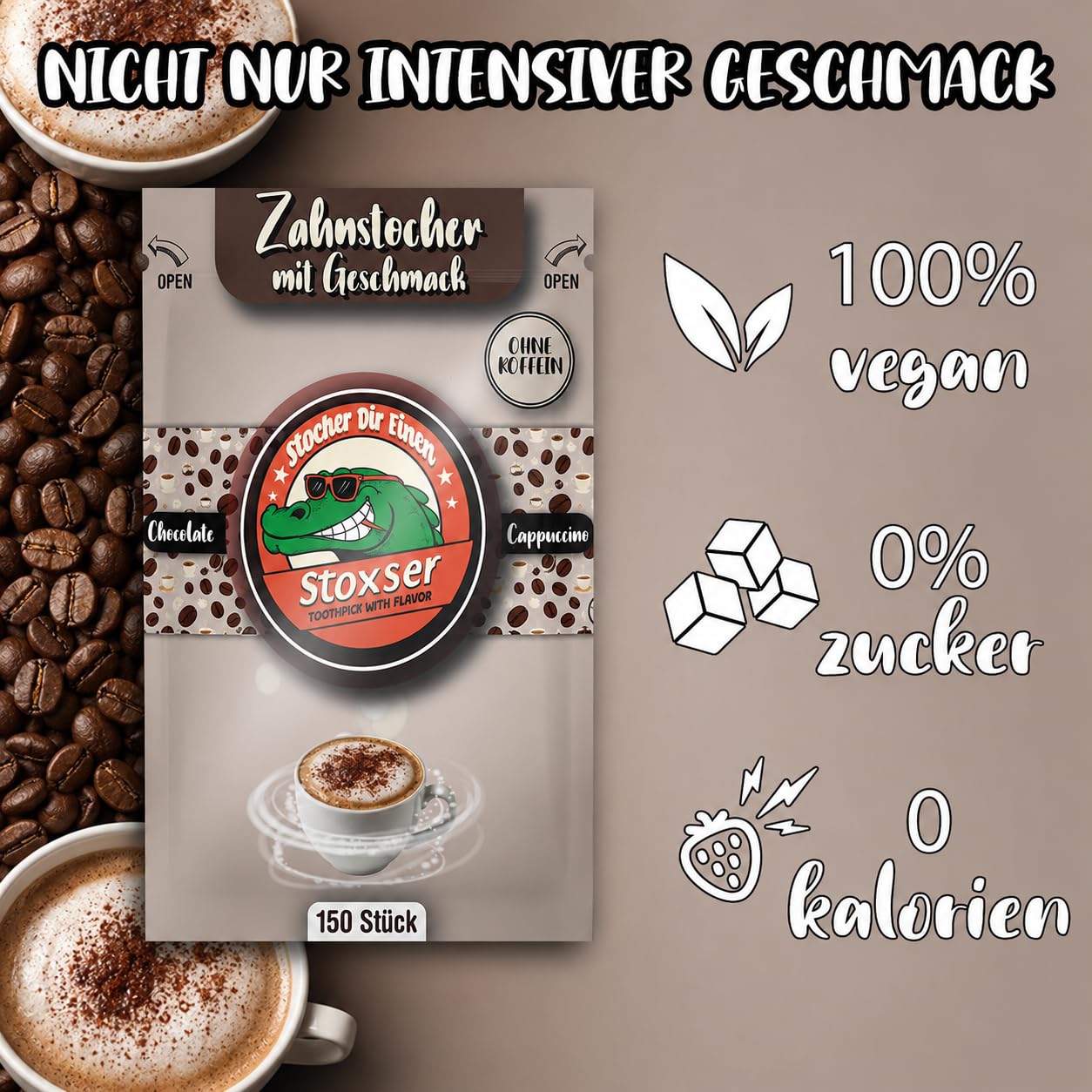 1200 stuzzicadenti aromatizzati, confezione da 8 pezzi, pesca e mirtillo e limone, limone e menta, anguria, cannella, bevande energetiche, cioccolato, cappuccino