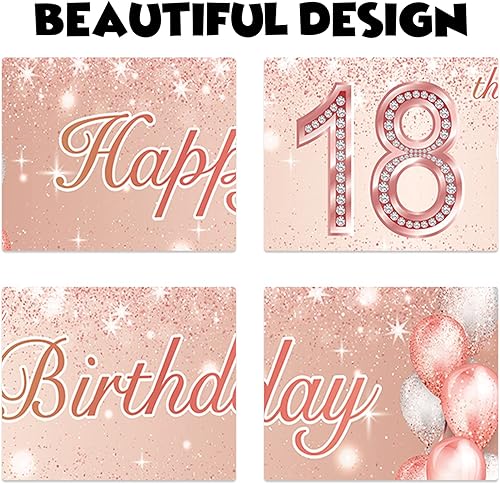Miniatura 3 de Cartel de feliz cumpleaños 18 de oro rosa, telón de fondo, globos, confeti, decoración temática de confeti, decoración para mujeres, fiesta de