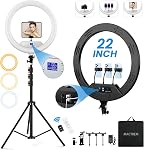 22" Ring Light with 75" Tripod/LED Display/2 USB Ports, 2600K-6500K Dimmable LED Light, Tripod Stand, Remote Controller,for ipad,Camera,Smartphone,TikTok Video Recording, Live Streaming