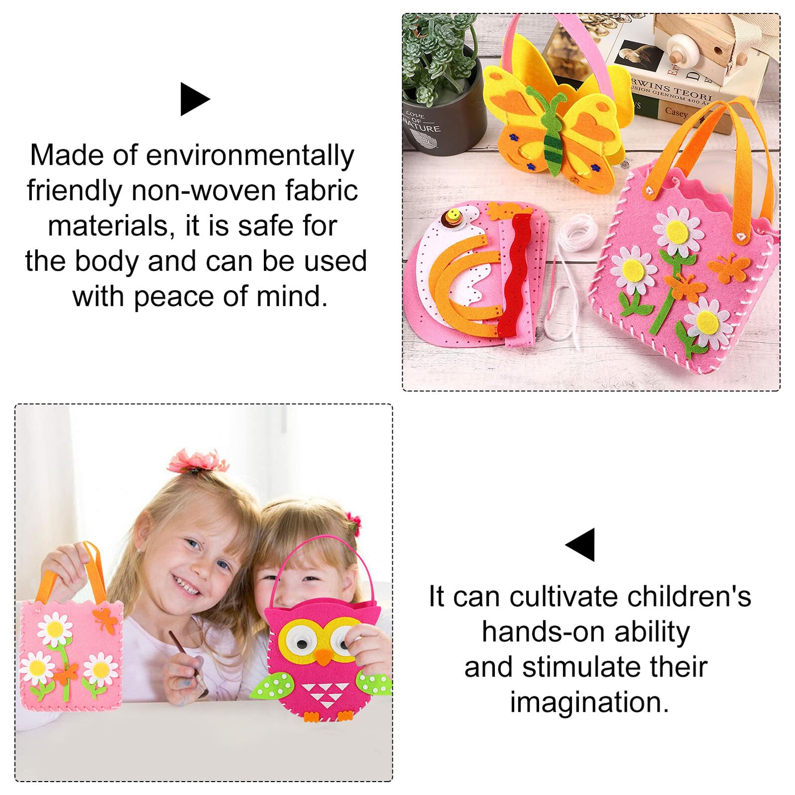 Gatuida Kit de Costura para Niños Bolsos No Tejidos DIY 5 Piezas Tamaño Mediano Colores Variados Seguro para Aprender Manualidades Educativas y Creativas en Casa o Viajes