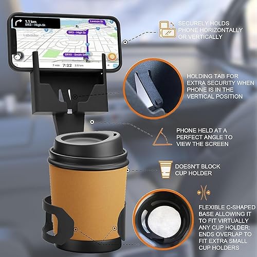 Miniatura 2 de VEADONS Soporte universal para portavasos de automóvil, soporte universal para teléfono celular en vehículo, soporte horizontal y pantalla vertical