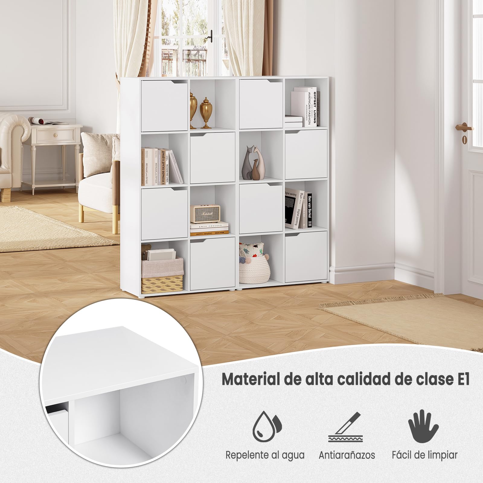 WOLTU Estanteria para Libros de 8 Cubos, Libreria de Cubos de Almacenamiento con Puertas, para Estudio, Dormitorio y Salon, Biblioteca Blanca, 60x30x120 cm, SK039ws