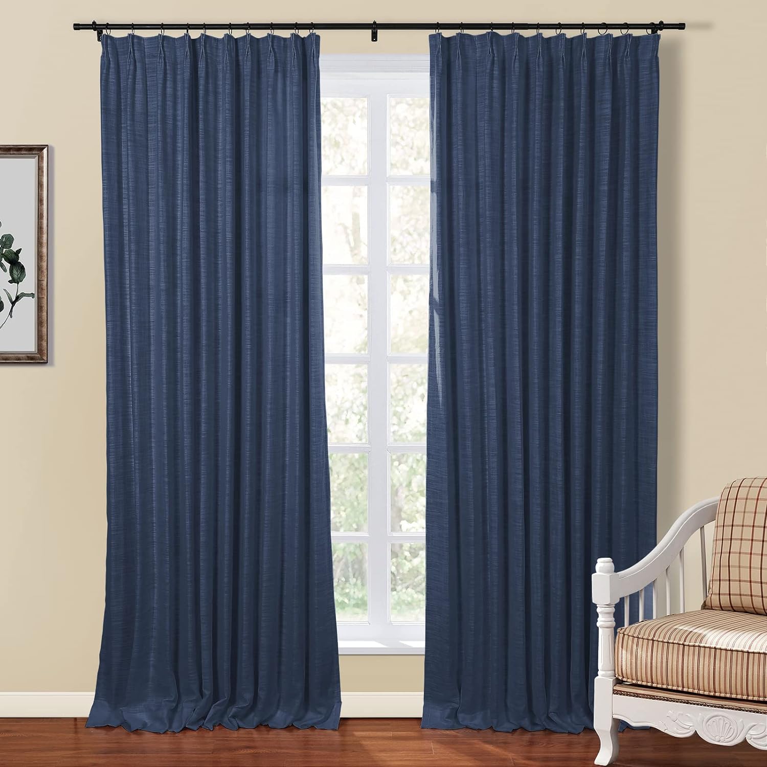 TWOPAGES Kyla Faux Linen Curtain Custom Midweight Window Drapes Blackout Pleated Curtain for Living Room Bedroom Bathroom, 1 Panel