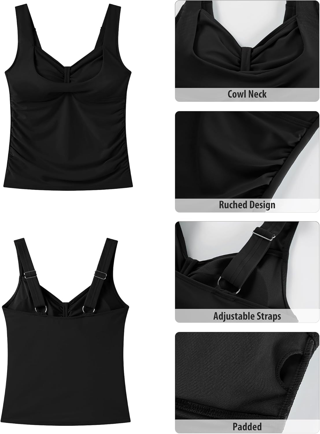 GRAPENT Tankini Tops for Women Modest Swimsuits Ruched Beach Padded Adjustable Strap Swimwear Bathing Suit Swim Top Only - Image 7