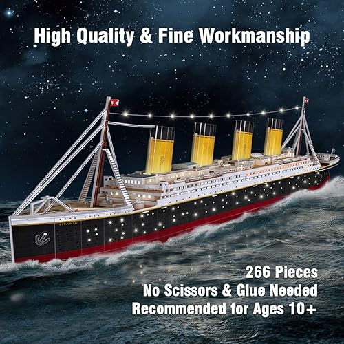 Vista 19 de CubicFun Rompecabezas 3D para adultos – Barco pirata LED Queen Anne's Revenge – Rompecabezas de velero grande de 27 pulgadas – Decoración