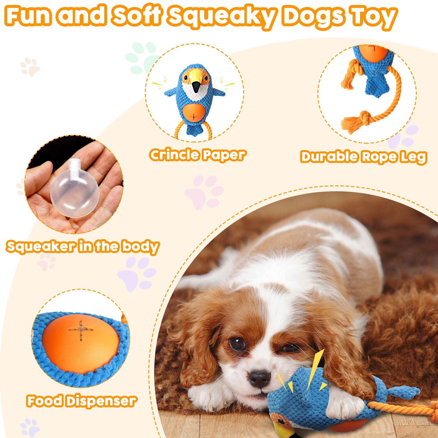 Squeaky Dog Toys Plush Toys, Tug of War Dog Toys Interactive Play Toy, Dog Chew Toy with Cotton Rope Material - Image 2