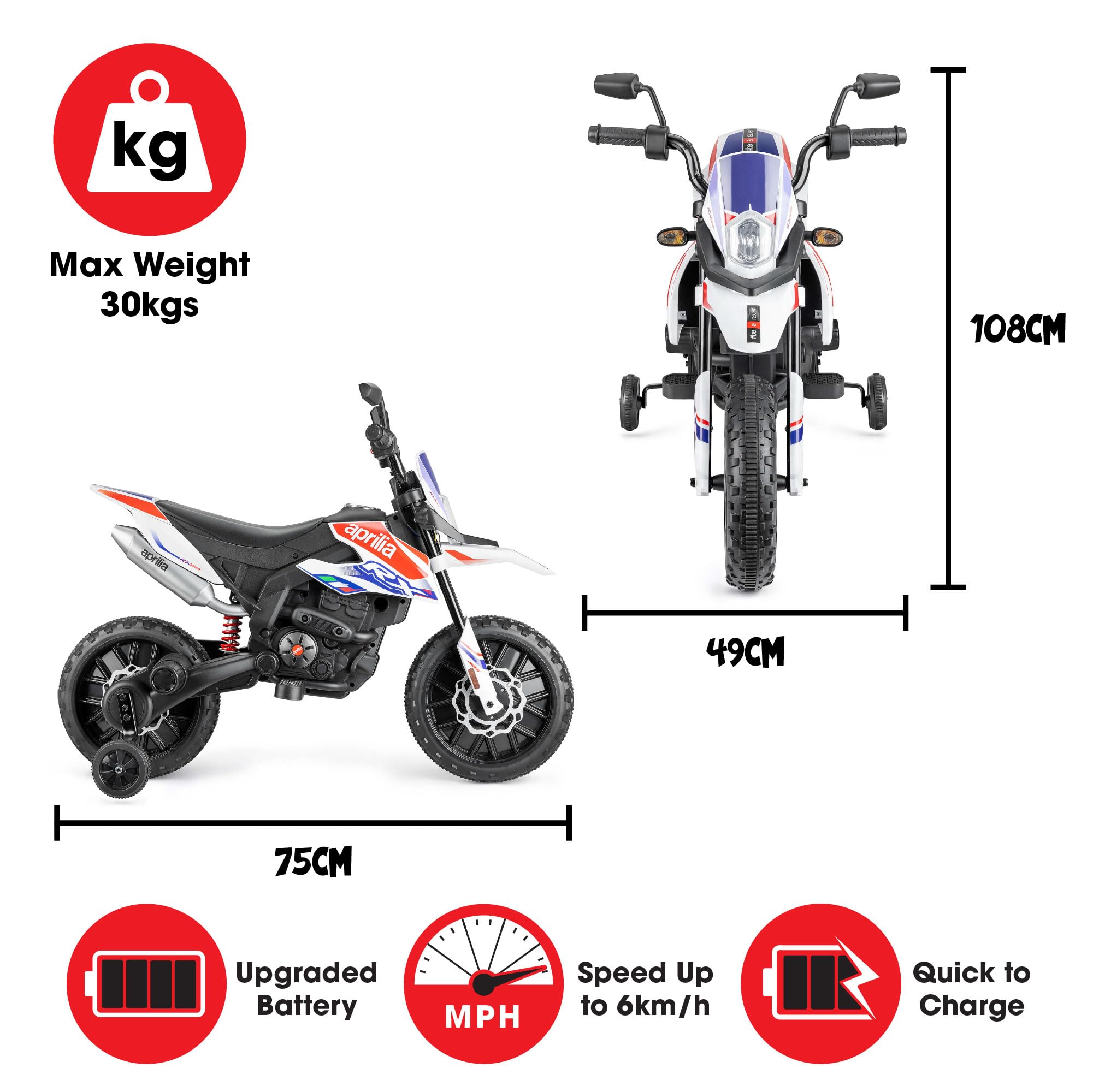Xootz Kids Aprilia 12V Ride-On Motorbike, Officially Licensed