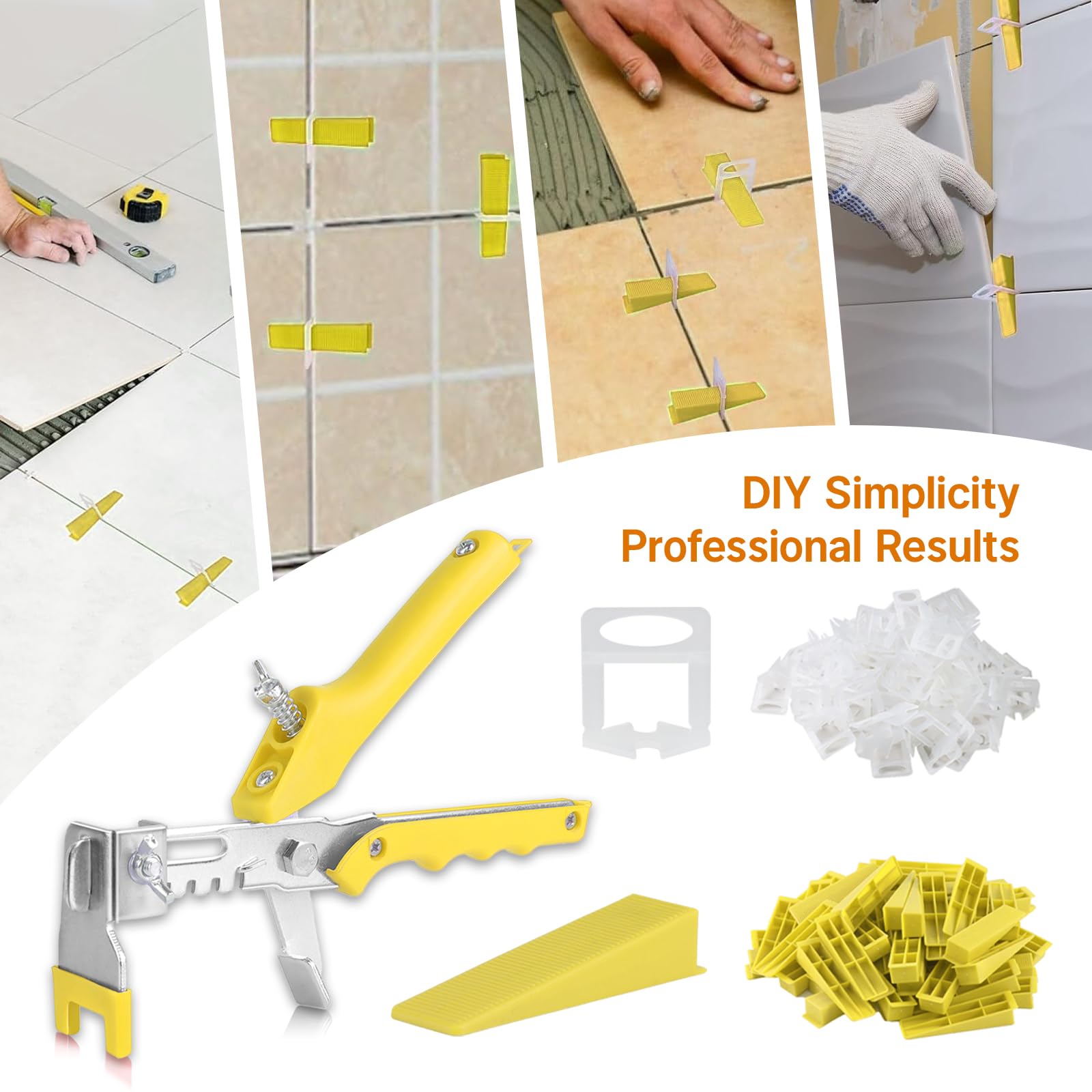 Kit de sistema de nivelación de azulejos, 600 clips espaciadores niveladores de azulejos + 150 cuñas reutilizables + 1 alicates de azulejos para ajuste de azulejos de pared/suelo, sistema de
