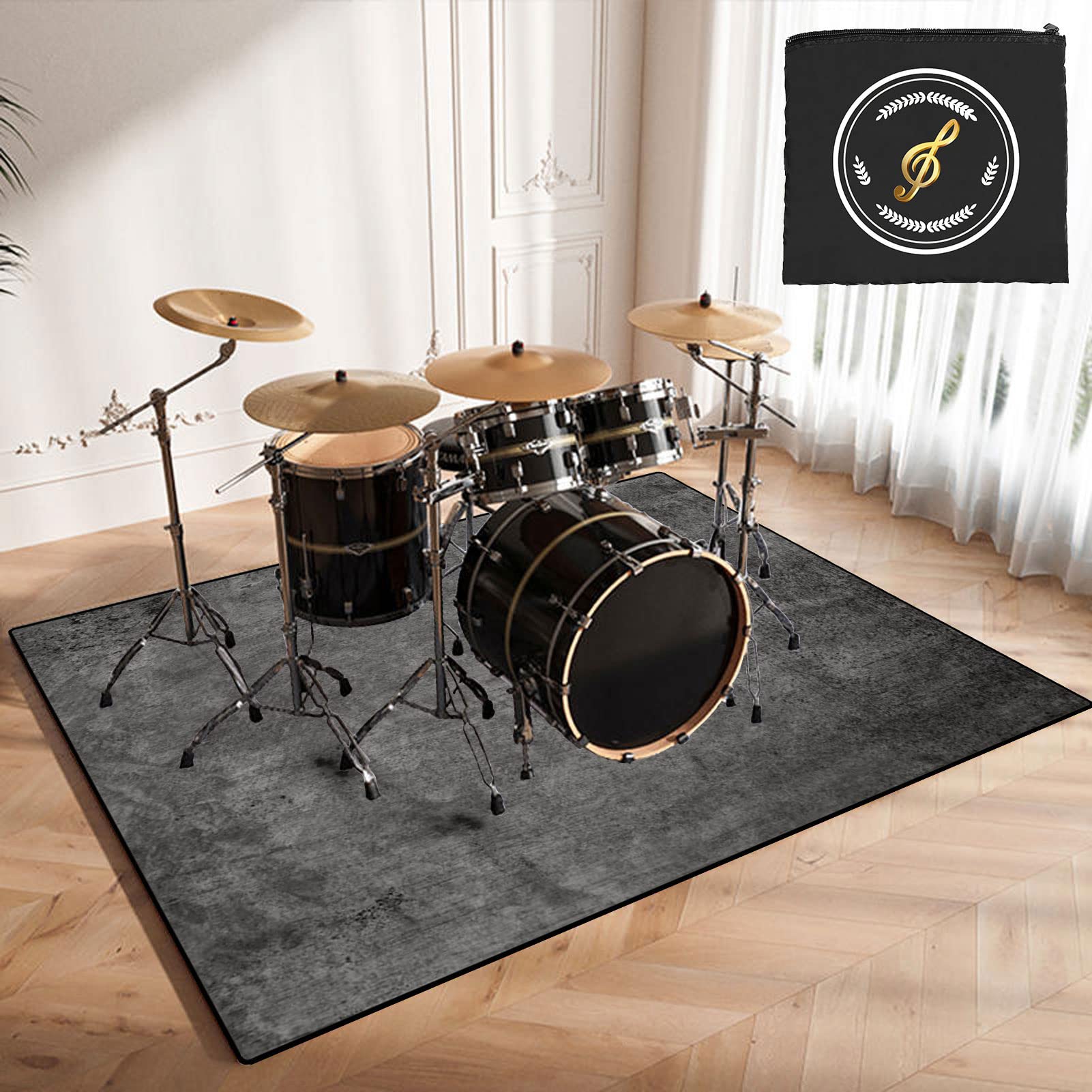 Tappeto Batteria Tappeto per Batteria Tappetino Insonorizzato per Rullante per Grancassa E Altri Tappetini per Strumenti Musicali, Tappeti Antiscivolo 160cm x 120cm - con Borsa Speciale