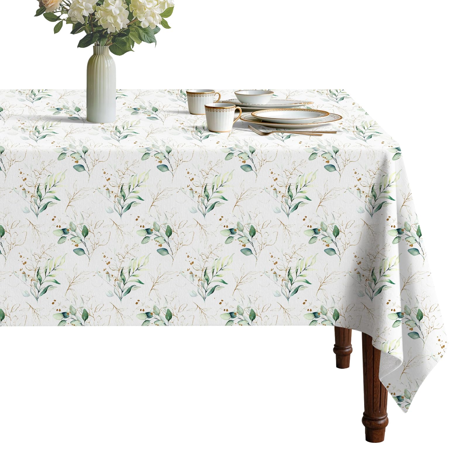 viaowan Gold Leaves Vinyl Tablecloth with Flannel Backing for Rectangle Tables, Waterproof Stain Resistant Non-Slip Wipeable Table Cover for Kitchen Dining Picnic Party 52 x 70 Inch