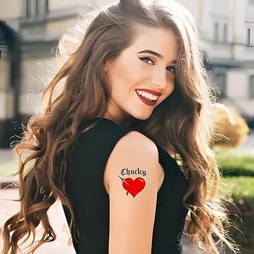 Miniatura 4 de TKFUON - 30 tatuajes temporales de corazón de novia de Chucky, disfraz de Tiffany, tatuajes temporales de corazón de novia de Chucky, aspecto real y