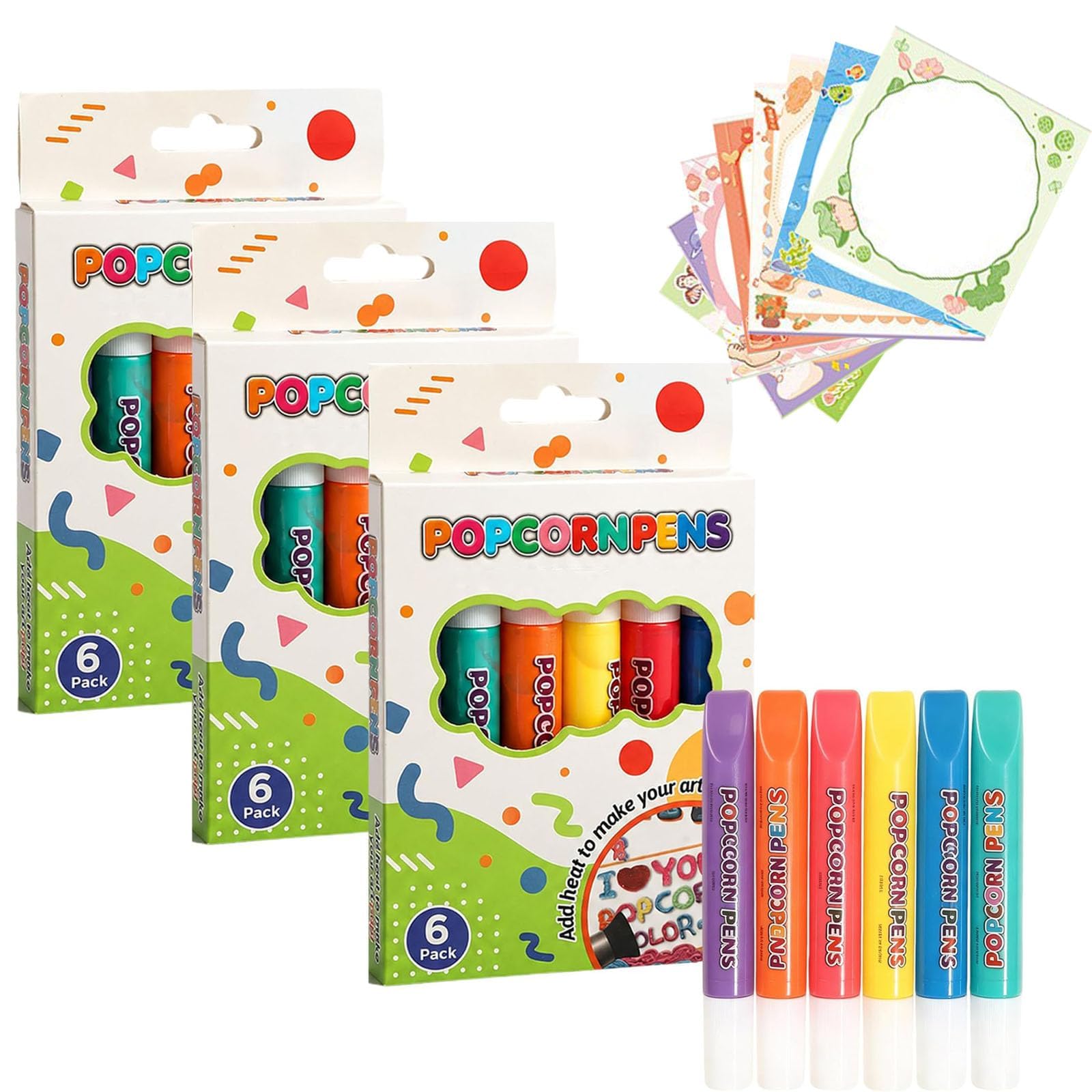 Topacme 3D Relief Art Pen Popcorn Puffy Pen，3 Bags
