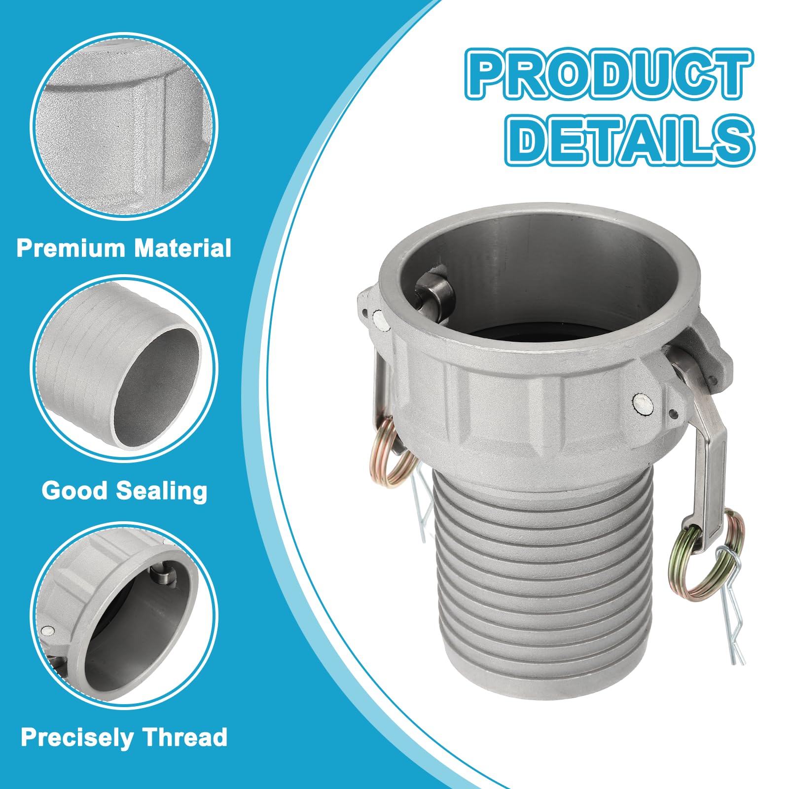 PATIKIL 3" Acoplamiento De Aluminio Tipo CAM Y Groove, 2 Piezas Parte-C Enchufe Macho para Polvo Adaptador Hembra Roscado NPT Acoplamiento Rápido Tipo CAM Adaptador para Manguera, Plateado