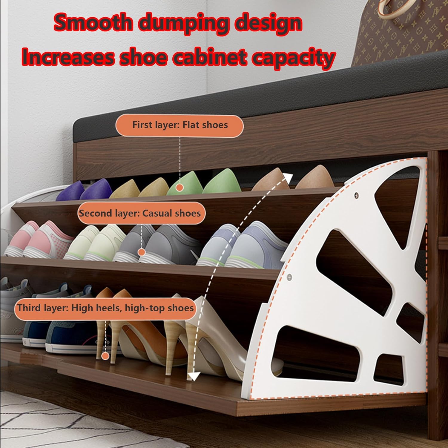 Leather-Padded Shoe Cabinet, Storage Shoe Cabinet Bench, Removable Shelves, Flip-top Design, Modern, Hidden Drawers, Shoe Rack Organizer