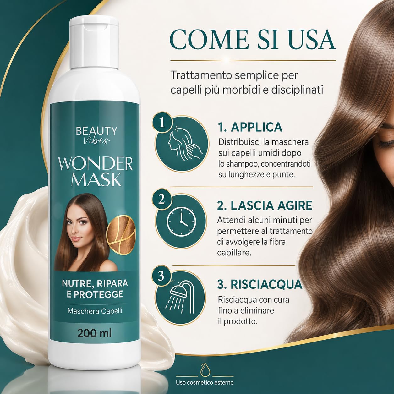 Wonder Mask Crema Capelli Lisci 600 ml – Maschera Ristrutturante con Cheratina – Trattamento Idratante e Lisciante