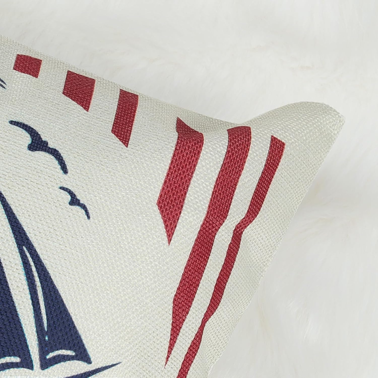 Summer Nautical Throw Pillow Covers, Boat Anchor Helm Lighthouse Red Navy Blue Decorative Pillowcases for Sofa Bed Home Outdoor Set of 4, 18 x 18 Inches - Image 4