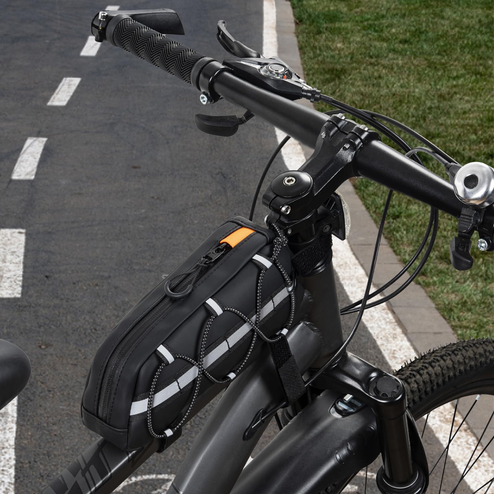 Torba na Ramę Rowerową 1,2 L z Odblaskowymi Paskami Wodoszczelna dla MTB Szosowego i E-Bike'a Czarny