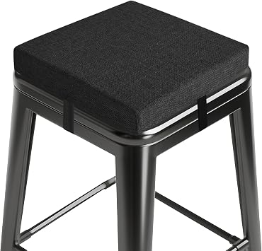 MineCozy Bar Stool Cushions Square 12" x 12" 1 Piece Black | Non-Slip Bottom with Ties, Washable Cover, Small, for Bar, Dining Room, Kitchen, Bistros, Caf s, Breakfast Nook, Gathering