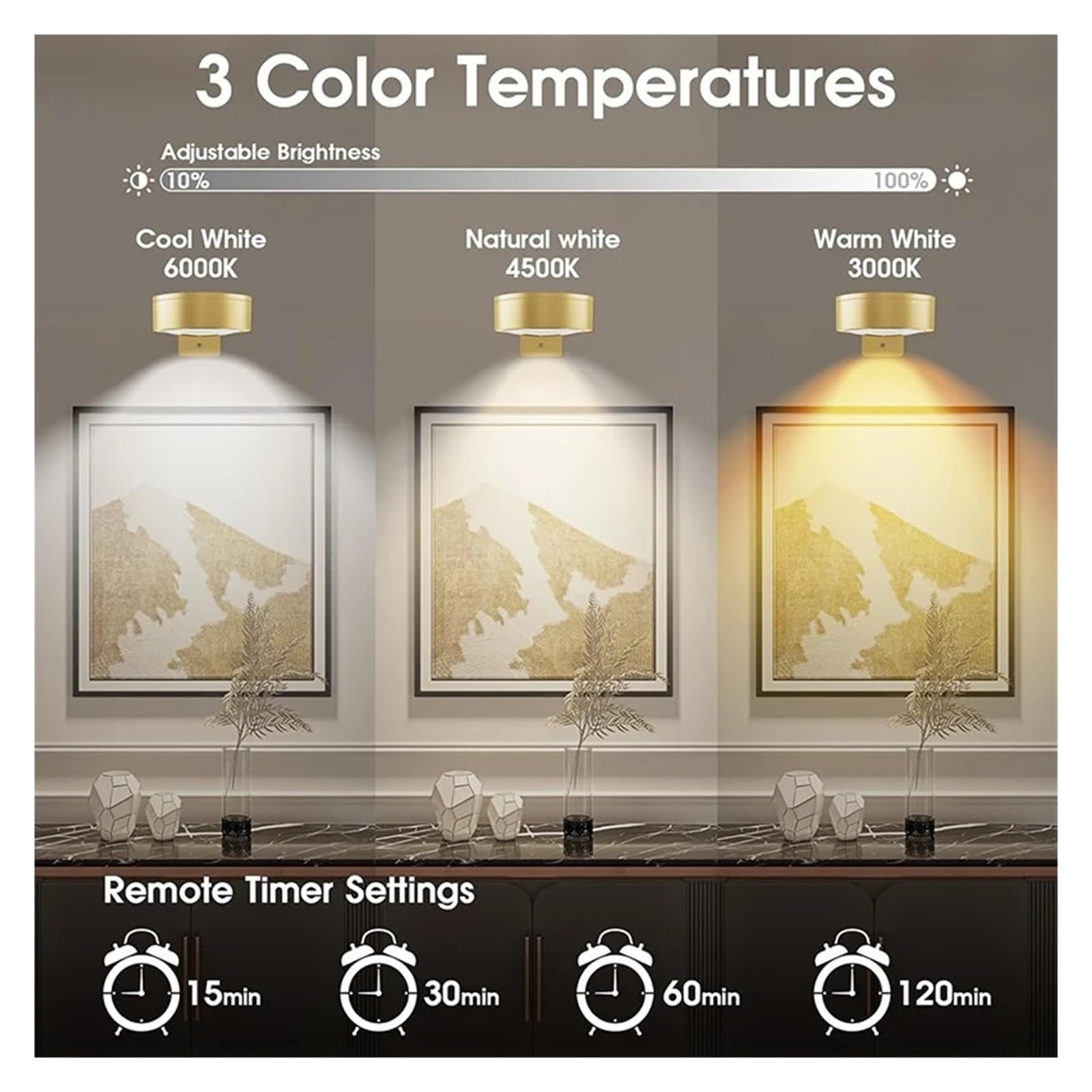 3/6 Pezzi Di Luci For Quadri A Batteria, Magnetiche A LED For Pittura Con Timer Dimmerabile Remoto, 3 Modalità Illuminazione, Luce For Esposizione Artistica Facile da installare(White-3pcs)