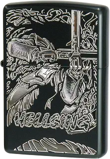 ジッポー(Zippo) ライター 防風 真鍮製 ヘルシング HELLSING アーカード エッチング イオンコート ニッケルメッキ 特製ステッカー付き マットブラック