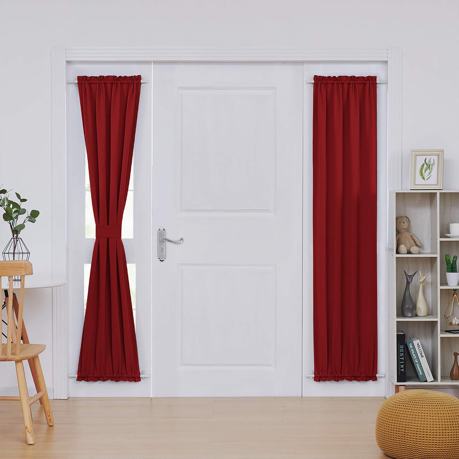 Deconovo Thermal Insulated Blacktout Curtains Patio Door Curtain Panel Rod Pocket Sliding Window Curtain 25 Inch by 72 Inch Red 2 Panels