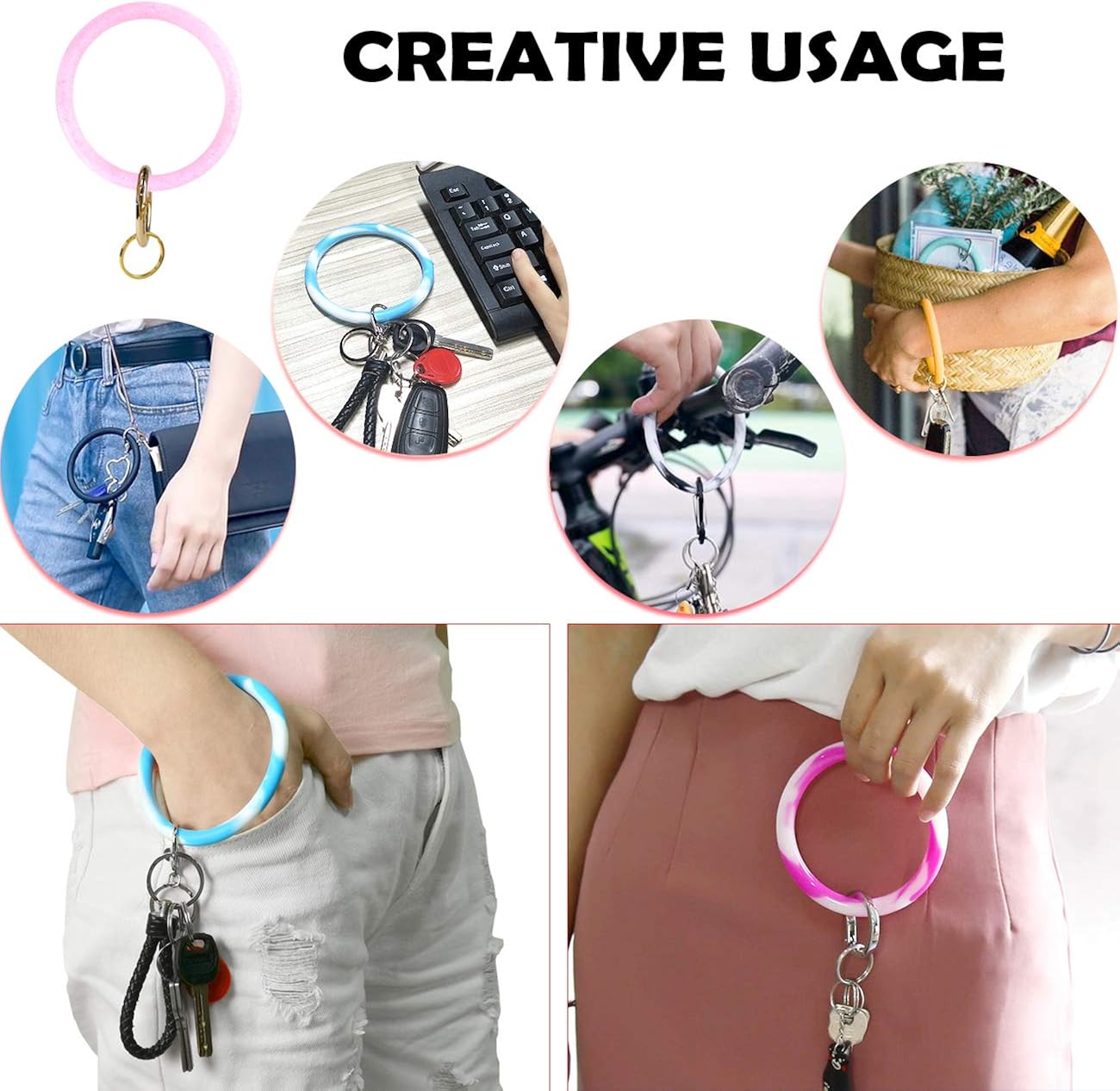 Silicone Bangle Key Ring Bracelet Key Rings, Round Keyring Circle Key Ring Holder for Women Girls Ideal Gifts