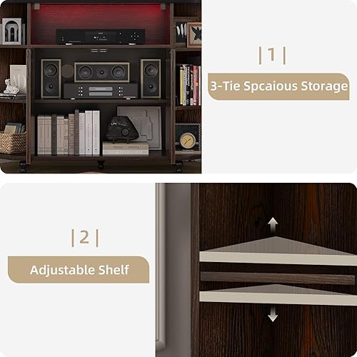 Miniatura 4 de 4 EVER WINNER Soporte de TV esquinero, gabinete de TV esquinero estilo granja con luces LED para TV de 50 pulgadas, estantes ajustables, soporte de