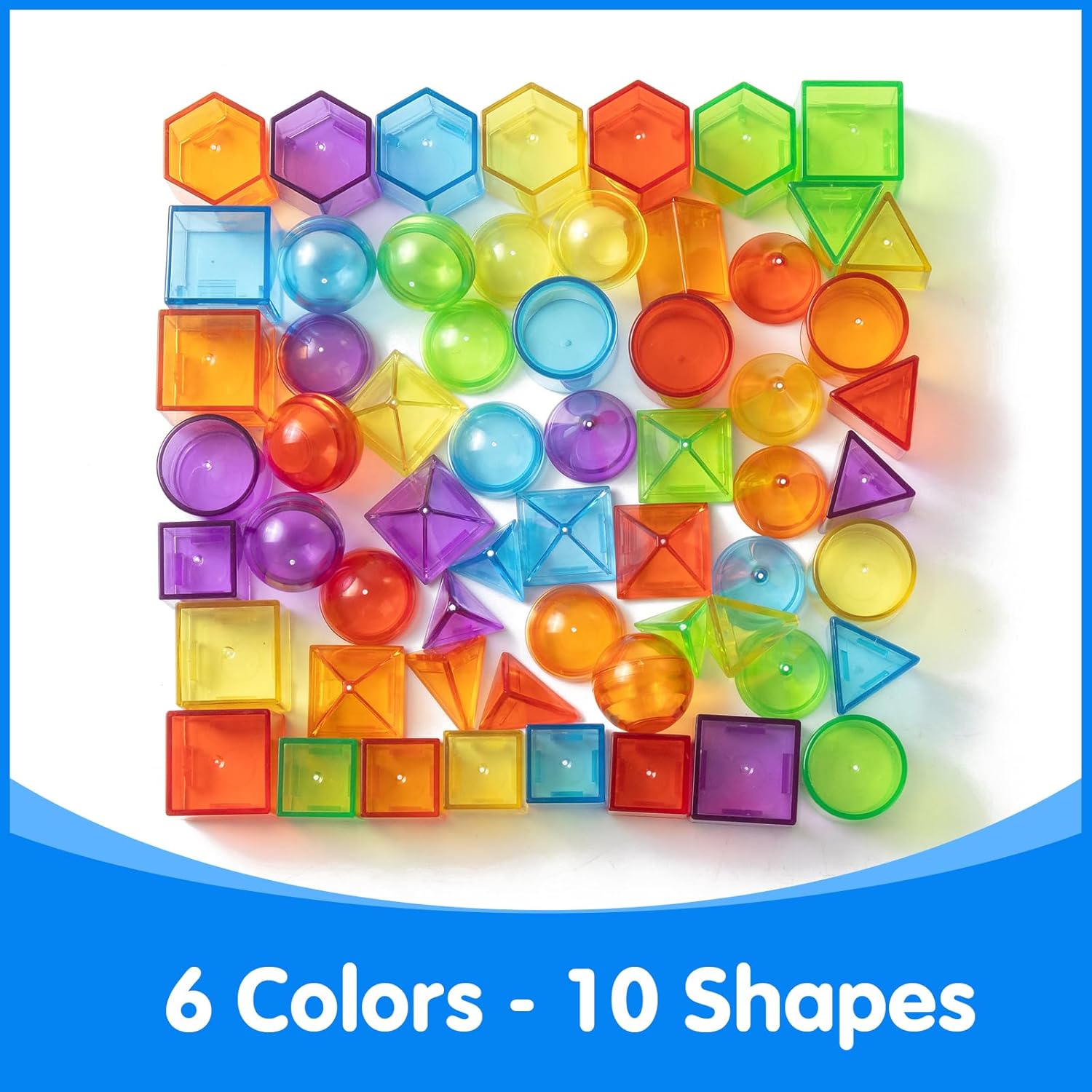 60 Pcs Mini 3D Shapes for Teaching - Bright LED Light Box - 16" -,Light Table for Kids, Color & Light Discovery, Artistic Exploration and Creative Play