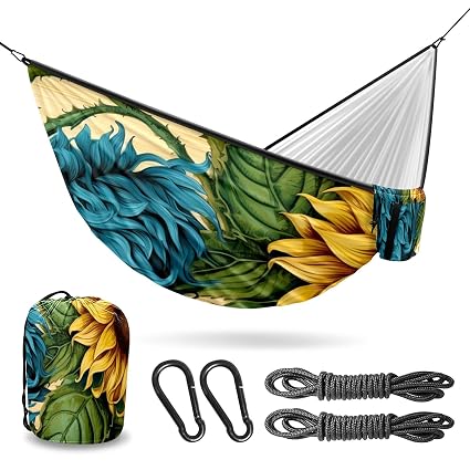 Counullo Hammock Double & Single Portable Hammocks with Storage Bag Travel Camping Beach Hiking Backpacking Patio Backyard-Indoor Outdoor Gear Flowers